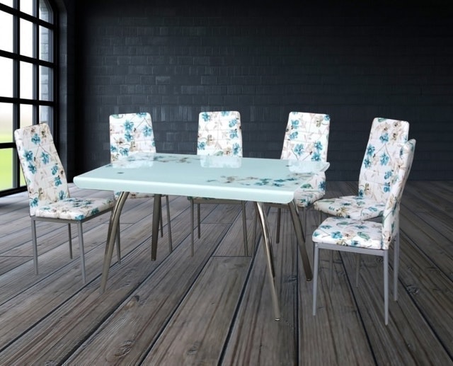 FurniCraft Meja Makan Set Metal Kaca + 6 Kursi Oslava 1